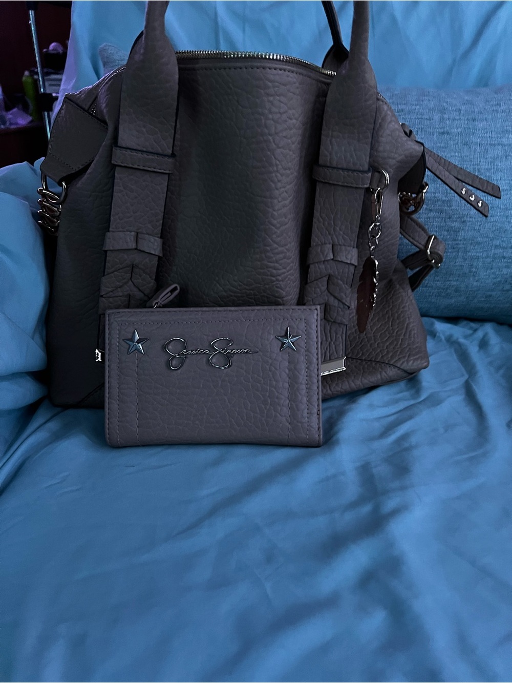 Jessica Simpson Charcoal Gray Textured Tote with Matching Wallet